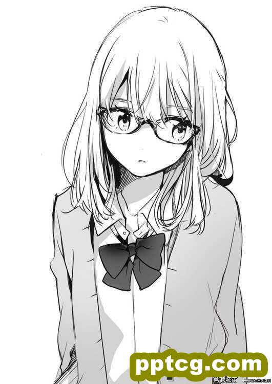 动漫气质美女素描黑白图片