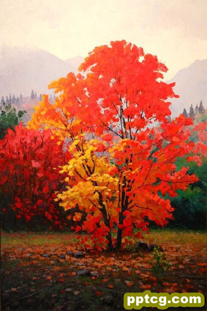 彩色枫叶秋季风景手绘高清图片