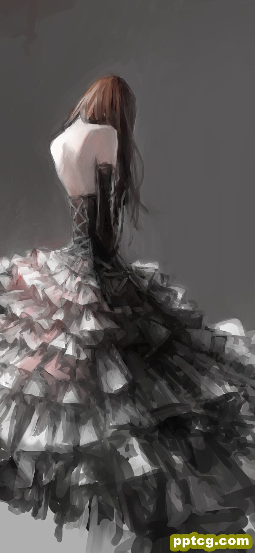 动漫插画穿黑色百褶晚礼裙的美女动漫手机壁纸-皮皮兔动漫
