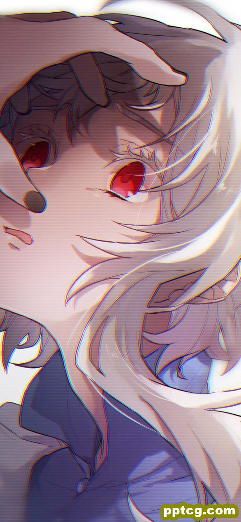红色瞳孔的动漫少女人物插画手机壁纸-皮皮兔动漫