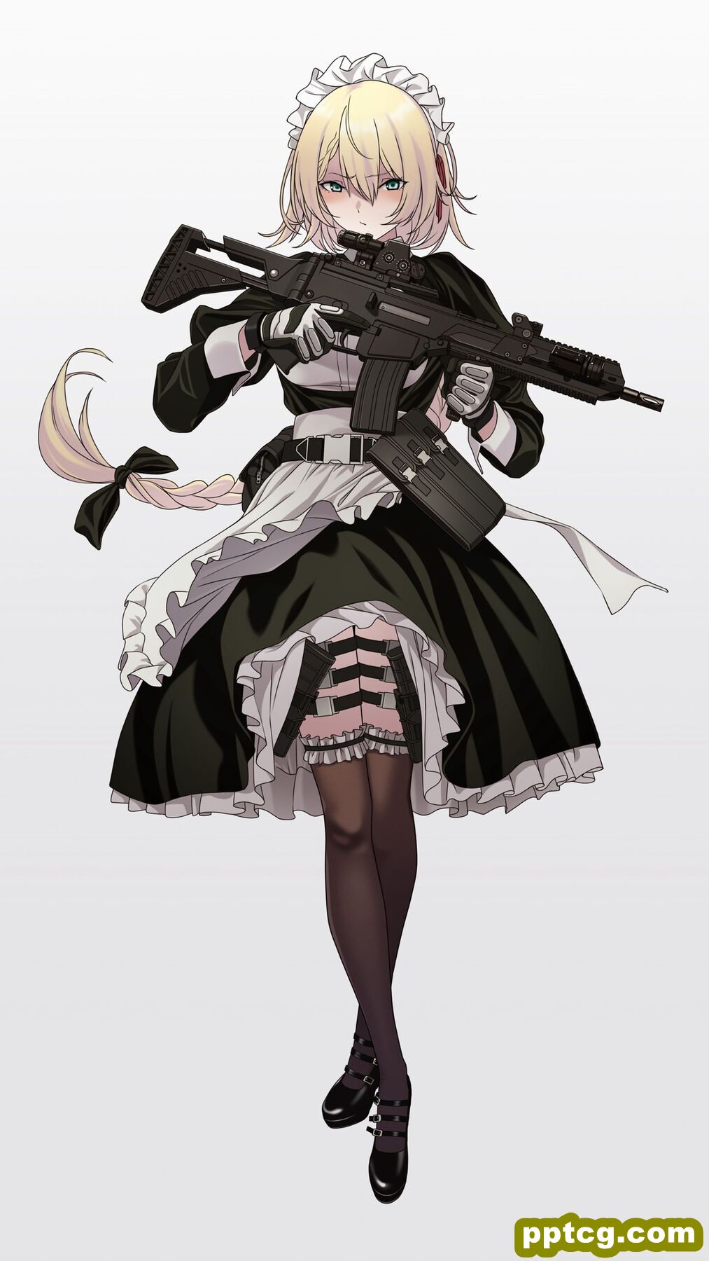 拿着步枪的动漫美女战士手机壁纸-皮皮兔动漫
