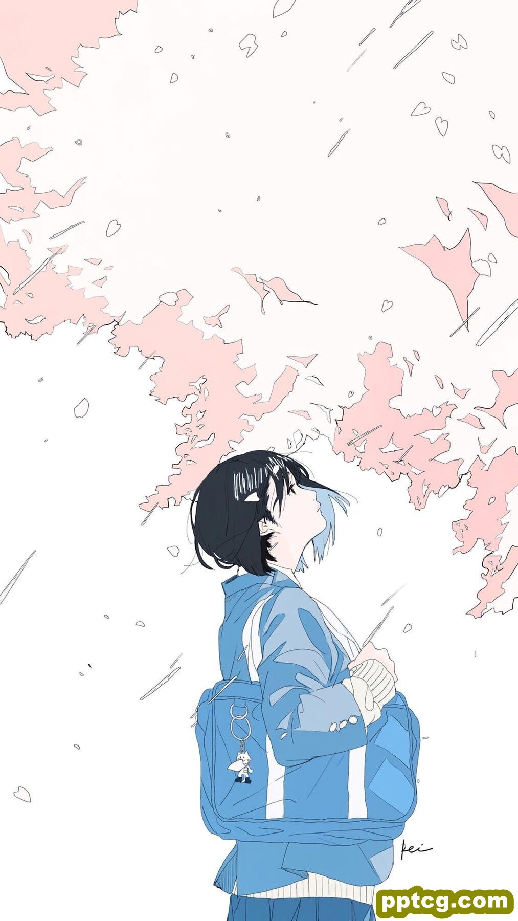 小清新蓝色系文艺少女插画手机壁纸 第二辑-皮皮兔动漫