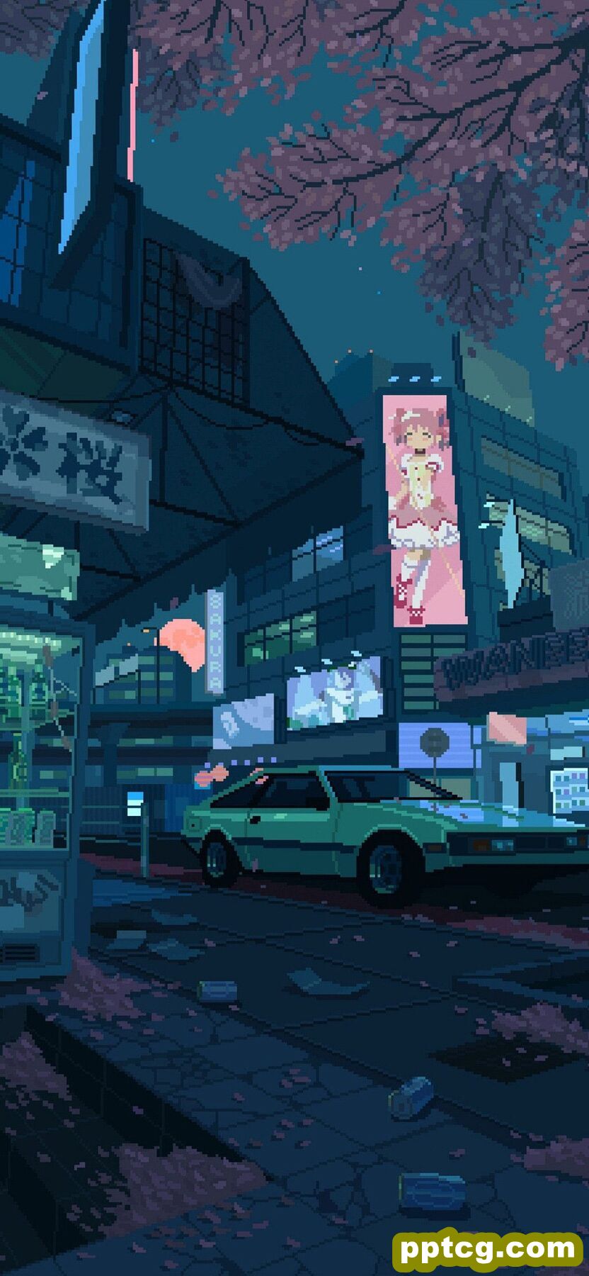 二次元像素风清新场景插画手机壁纸-皮皮兔动漫