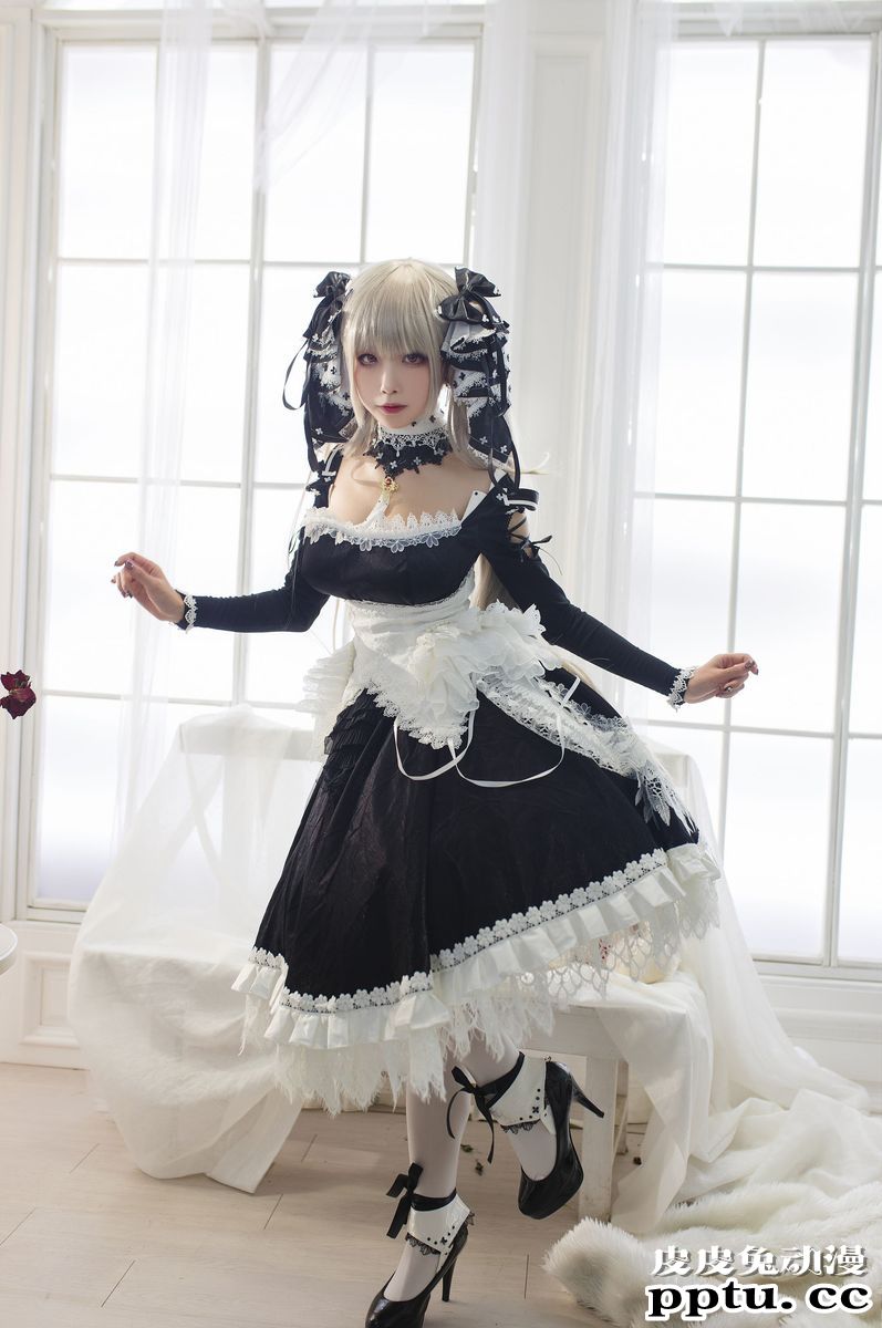 喵糖映画性感萌妹子白色丝袜COSPLAY黑巫女仆主题写真-皮皮兔动漫