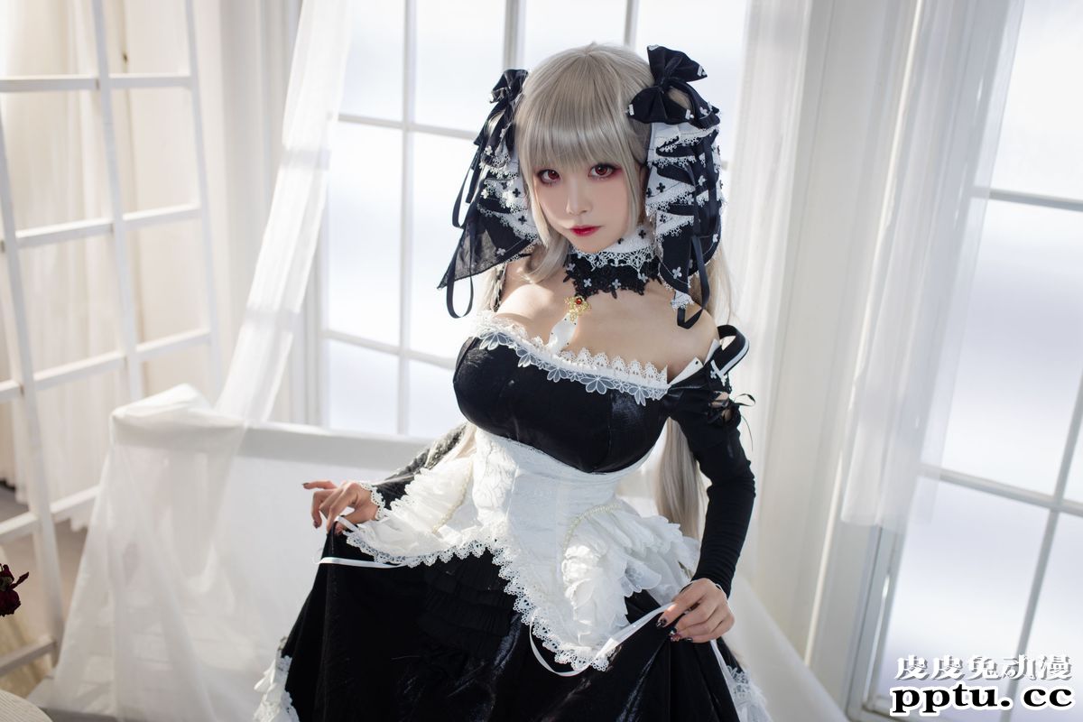 喵糖映画性感萌妹子白色丝袜COSPLAY黑巫女仆主题写真