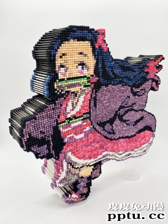 日本手工大神用棉棒制作漫画人物 像素风立体感十足-皮皮兔动漫