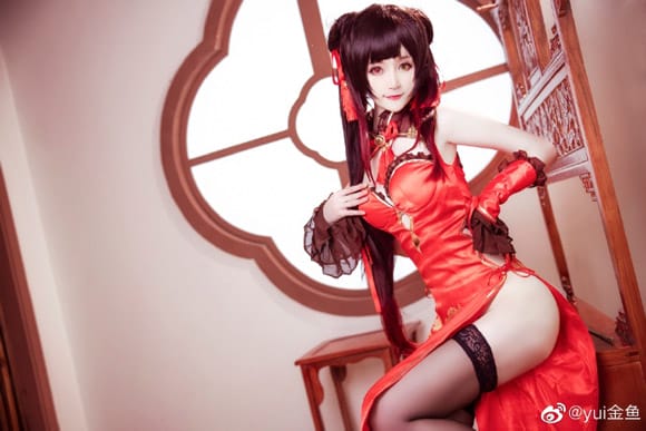 《约会大作战》时崎狂三桃花旗袍Cosplay【CN:yui金鱼】
