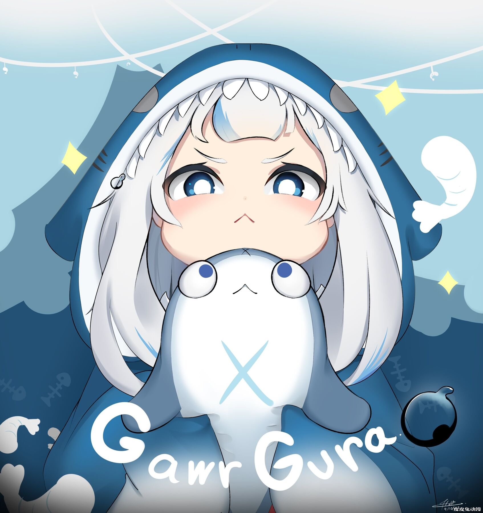 鲨鲨~鲨鲨~虚拟Vtube《噶呜·古拉/Gawr Gura》高清壁纸推荐！