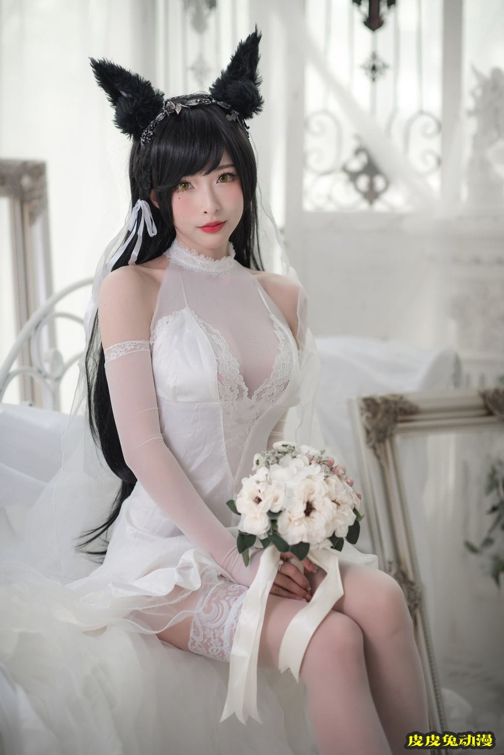 性感尤物清水由乃薄透婚纱配蕾丝吊袜爱宕婚纱主题写真-皮皮兔动漫
