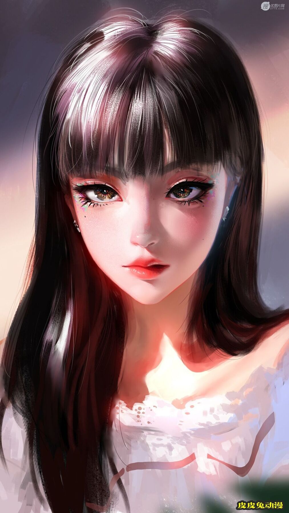 齐刘海长发女孩高清精美插画图片-皮皮兔动漫
