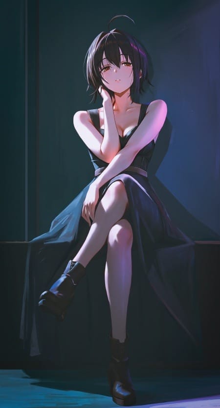 冷艳系动漫精美手机壁纸|黑裙紫发×熔岩橘瞳×霓虹烟雾光效-皮皮兔动漫