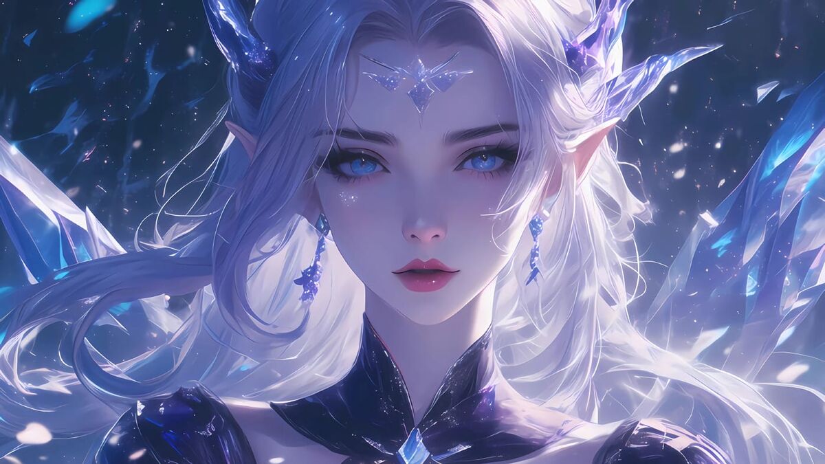 冰晶星辰下的精灵 – AI绘画精美动漫壁纸-皮皮兔动漫