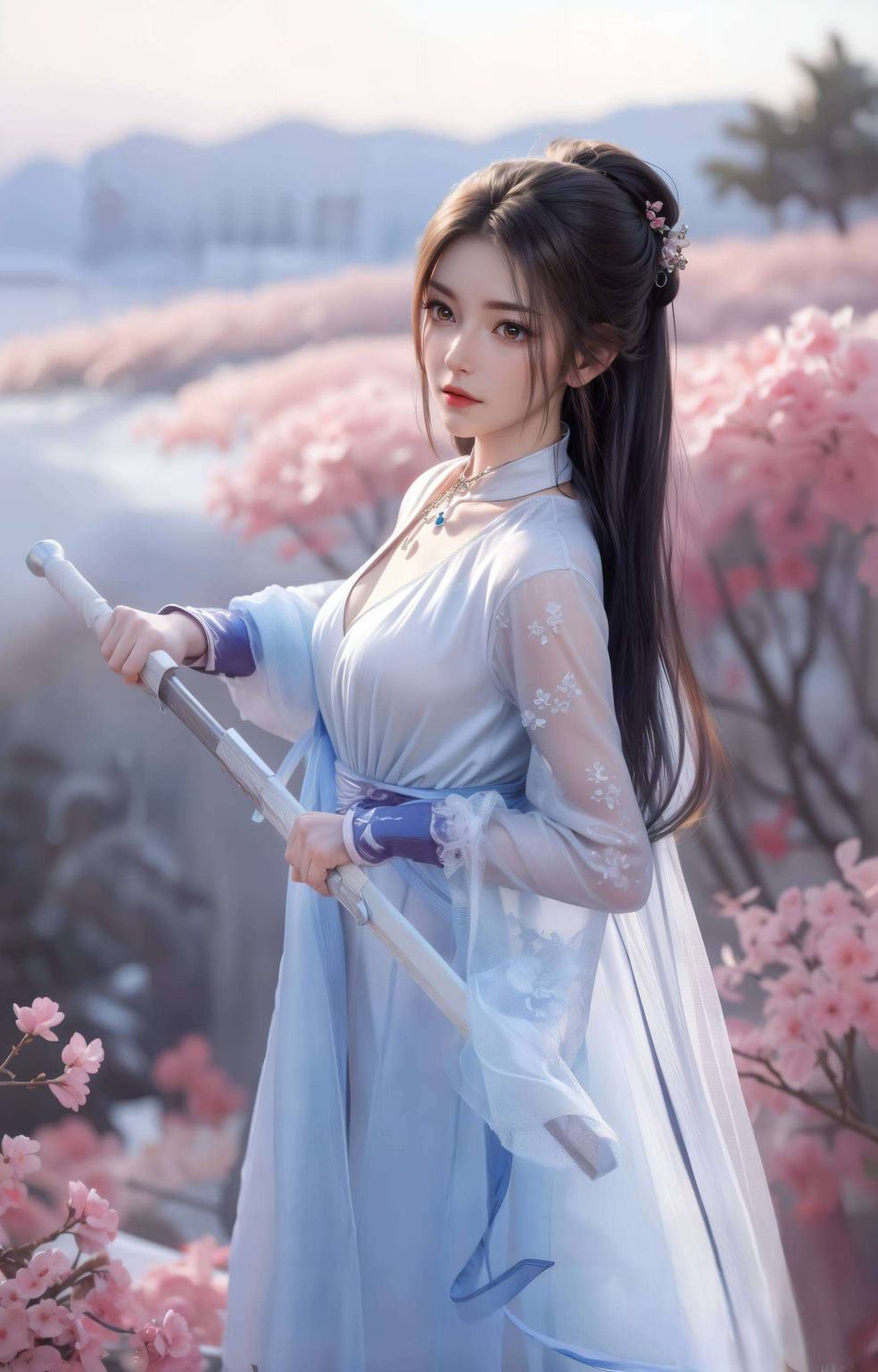 李寒衣问剑动漫壁纸：ai绘画国漫女主高清ai人物表情素材极简壁纸平板1920×1080