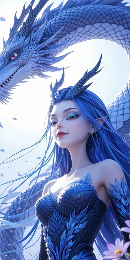 《哪吒之魔童闹海》敖闰蓝发龙女降临2K手机壁纸-皮皮兔动漫