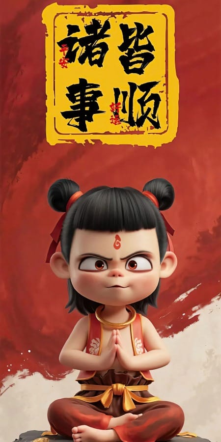 《哪吒之魔童降世》哪吒2K手机壁纸：国风吉祥与诸事皆顺-皮皮兔动漫