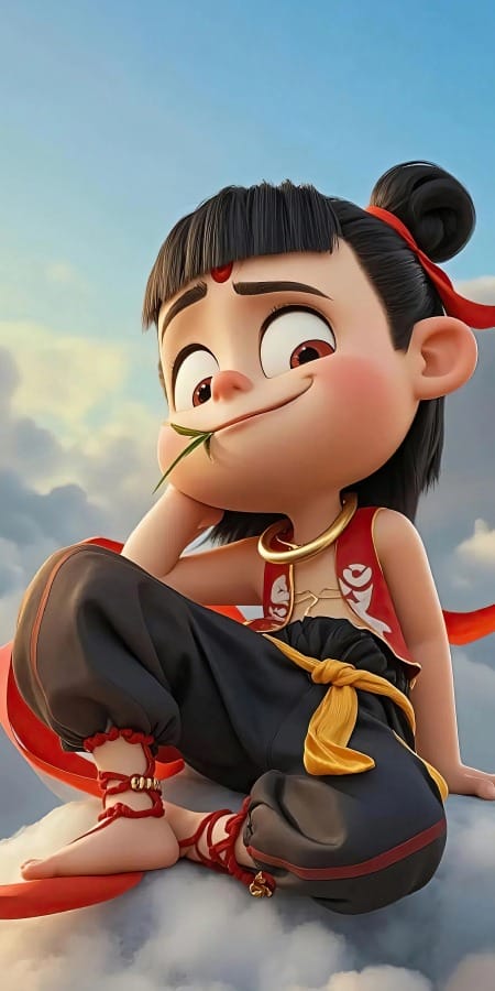 《哪吒之魔童降世》哪吒2K手机壁纸：云端俏皮与童真-皮皮兔动漫
