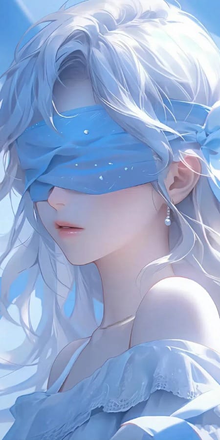 唯美AI绘画动漫2K手机壁纸 – 蓝色轻纱中的梦幻少女-皮皮兔动漫