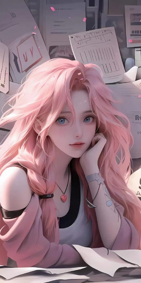 精美AI绘画粉发少女动漫2K手机壁纸-皮皮兔动漫