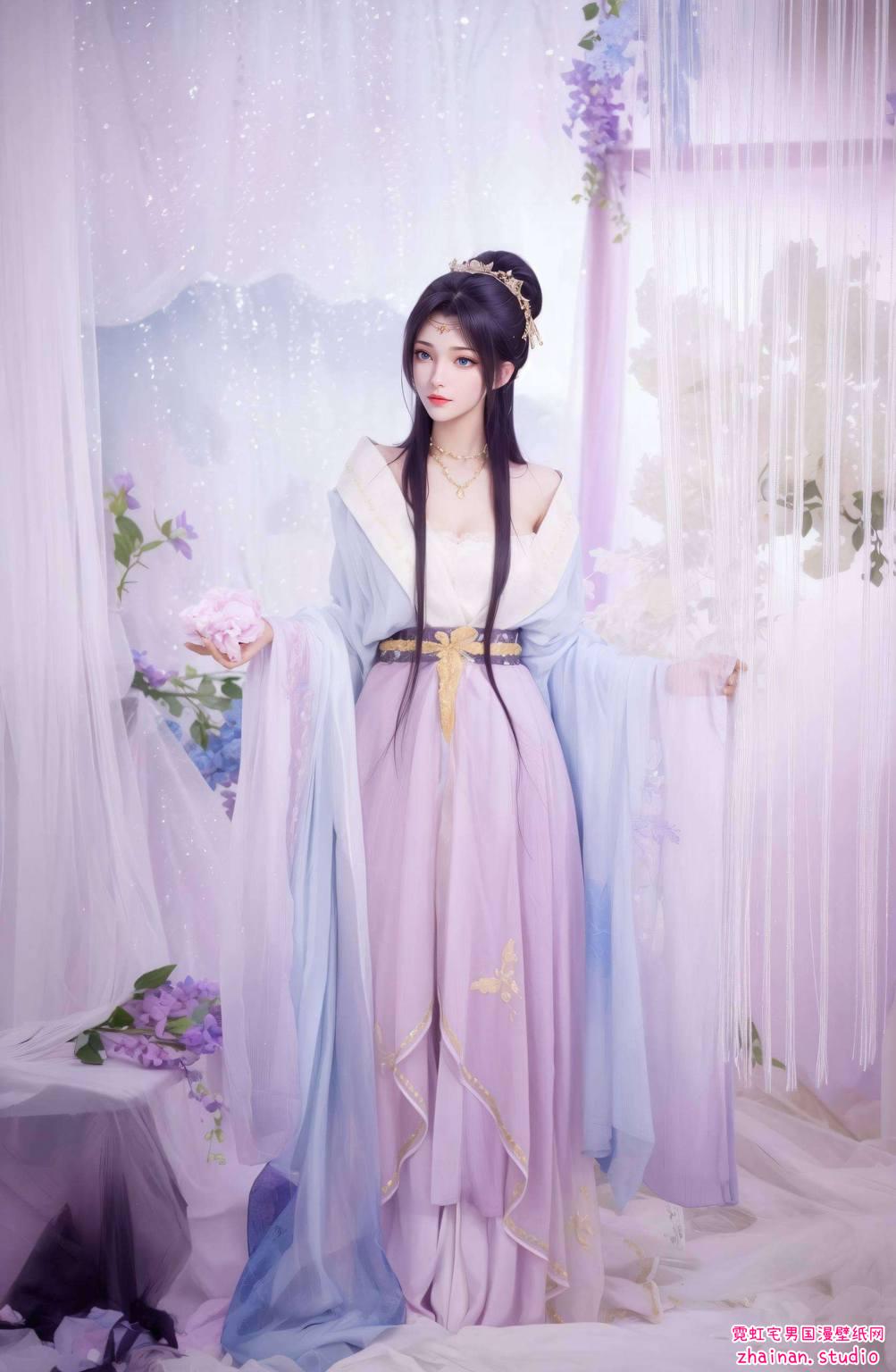 云韵手机高清壁纸三连屏:AI绘画角色体态素材免费下载