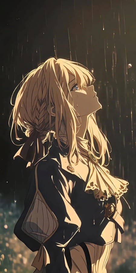 雨中少女2K手机壁纸：金色长发与静谧忧伤-皮皮兔动漫