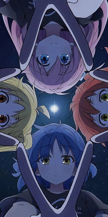 四色青春2K手机壁纸：V字手势与星空团结-皮皮兔动漫