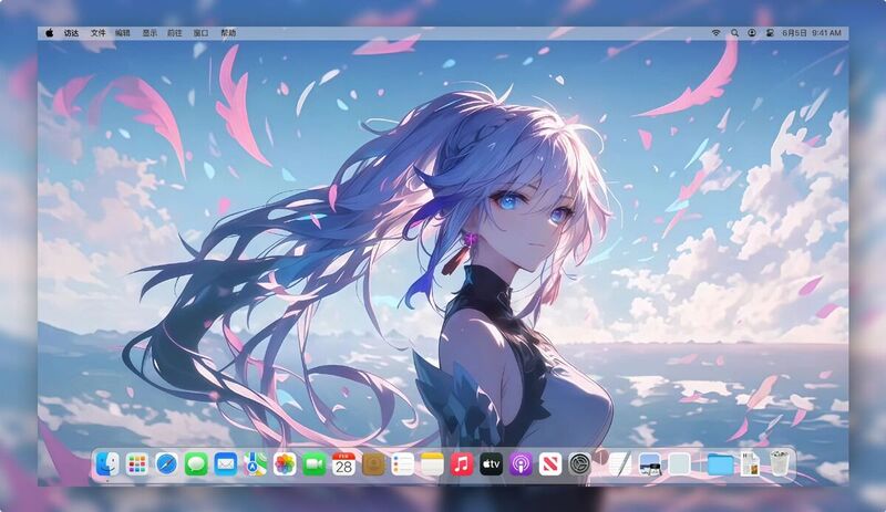 《崩坏3》符华AI绘画精美电脑壁纸 | 海边花瓣梦幻场景-皮皮兔动漫