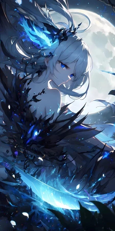 动漫5K手机壁纸：月夜下的神秘少女-皮皮兔动漫