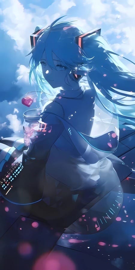 初音未来动漫5K手机壁纸 – 蓝天与音乐的奇幻相遇-皮皮兔动漫