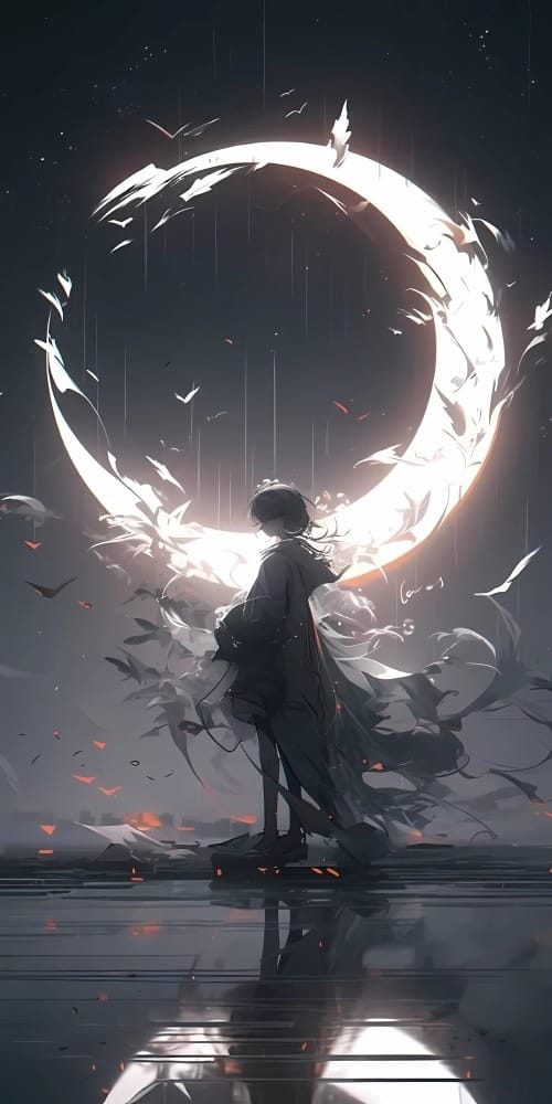 梦幻月夜：动漫女孩5K手机壁纸的唯美意境-皮皮兔动漫