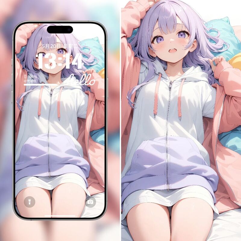紫色长发可爱动漫少女2K手机壁纸-皮皮兔动漫