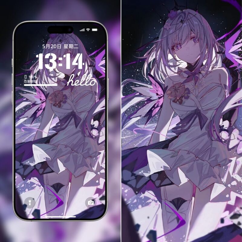 神秘星空下的紫发少女 – 动漫2K手机壁纸-皮皮兔动漫