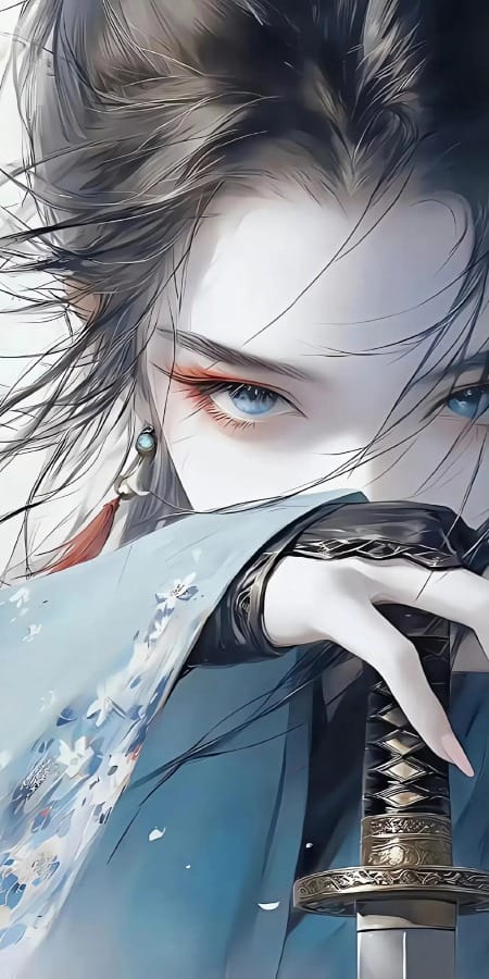 古风武侠动漫2K手机壁纸 | 蓝白衣袖下的冷峻剑客-皮皮兔动漫