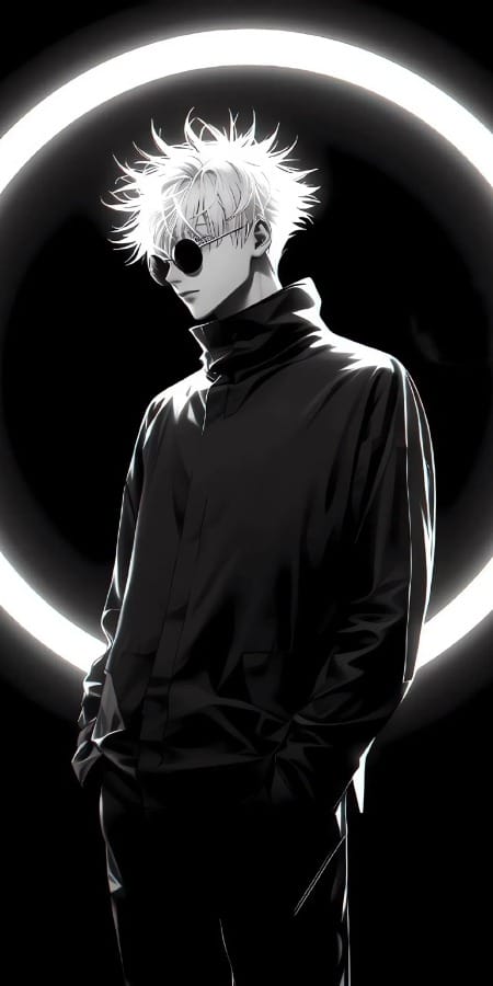 《咒术回战》五条悟2K手机壁纸：黑白光影下的最强咒术师风采-皮皮兔动漫