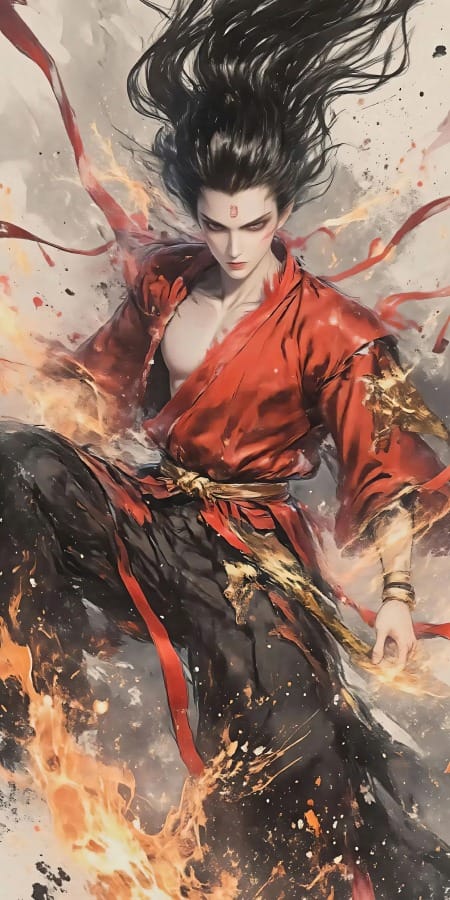 《哪吒之魔童闹海》哪吒2K手机壁纸：烈火中不羁的少年英雄-皮皮兔动漫