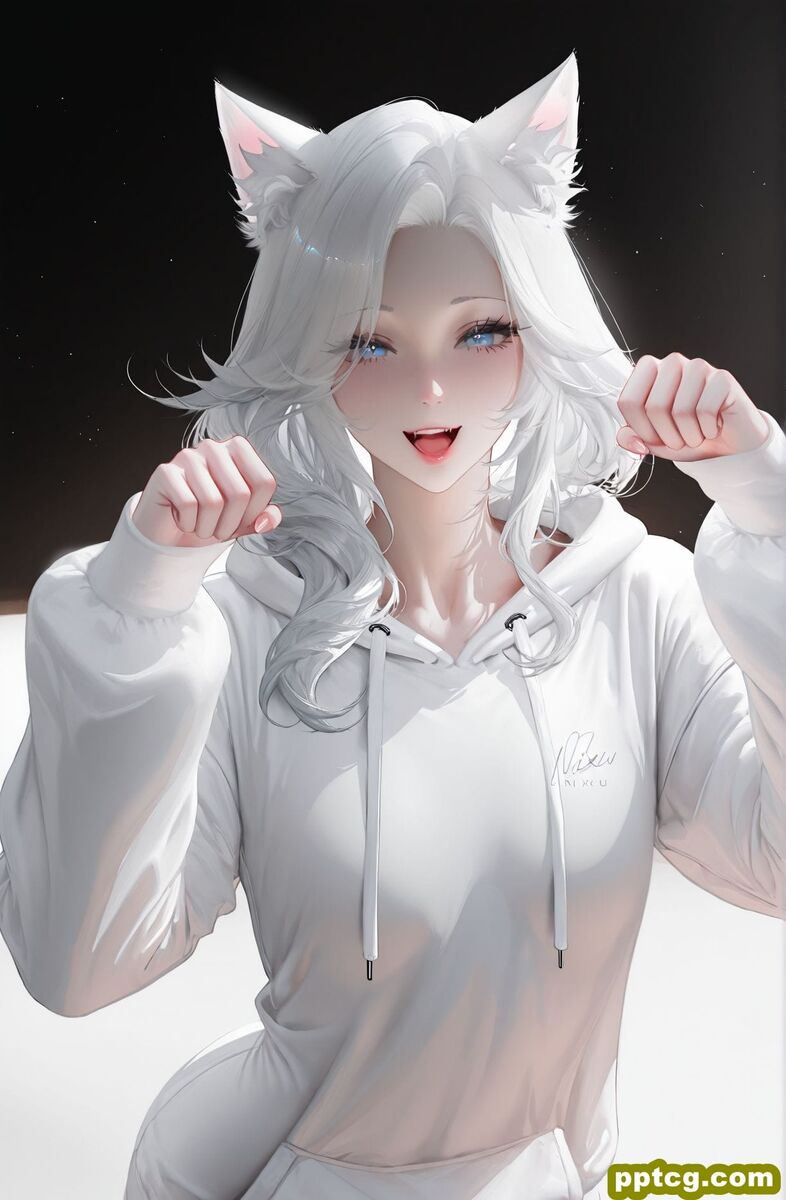 可爱活泼 猫娘：喵~。二次元 洁白