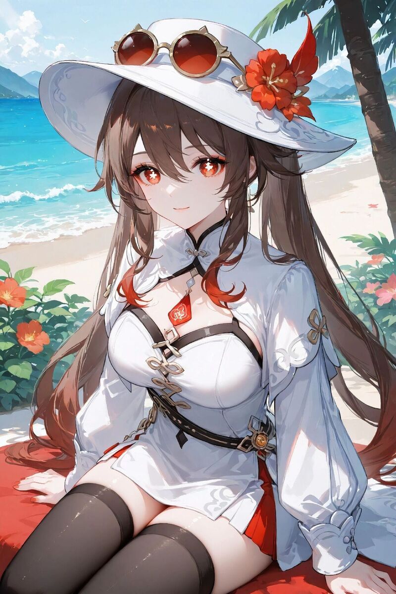 海边 二次元少女 女孩【原神 胡桃】黑丝美腿 丝袜