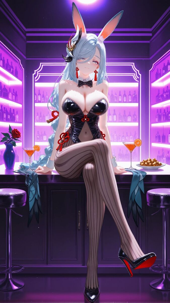 兔女郎 申鹤 原神 黑丝 丝袜 酒吧 手机壁纸图片