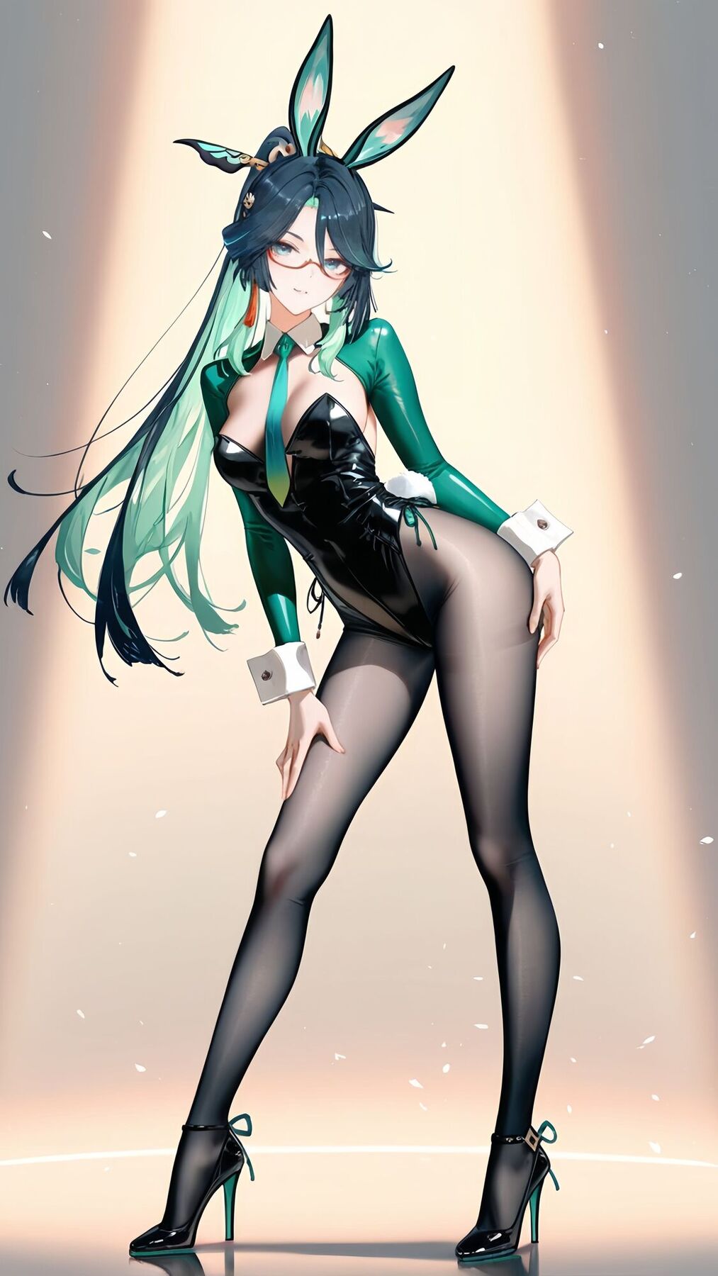 AI绘画原神二次元游戏角色少女，黑丝裤袜-皮皮兔动漫
