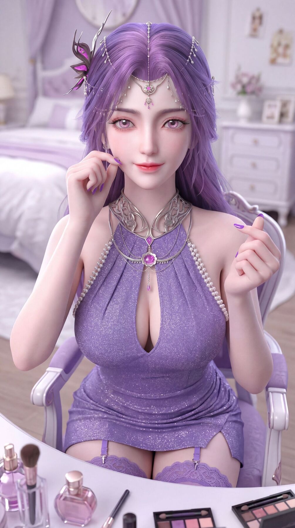 紫色韵味穿搭 完美世界 可爱版云曦 手机壁纸 动漫国漫女神美女 吊带丝袜福利性感