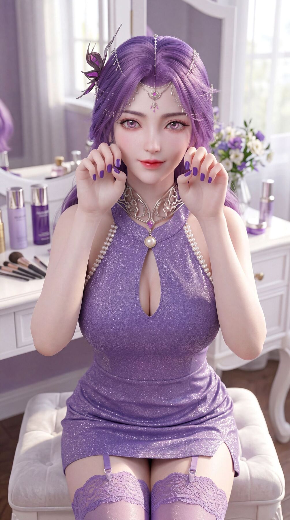 紫色韵味穿搭 完美世界 可爱版云曦 手机壁纸 动漫国漫女神美女 吊带丝袜福利性感