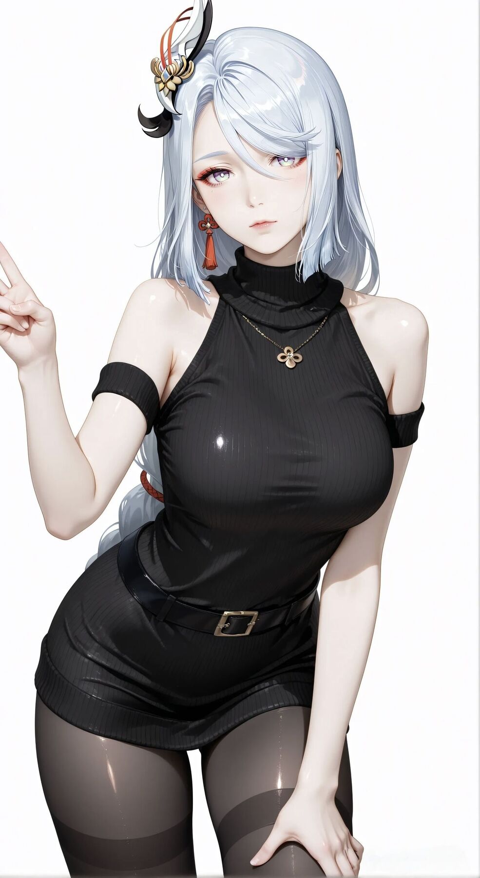 2K超高清 手游原神 御姐版申鹤壁纸 二次元游戏美女图片 黑丝吊带白丝