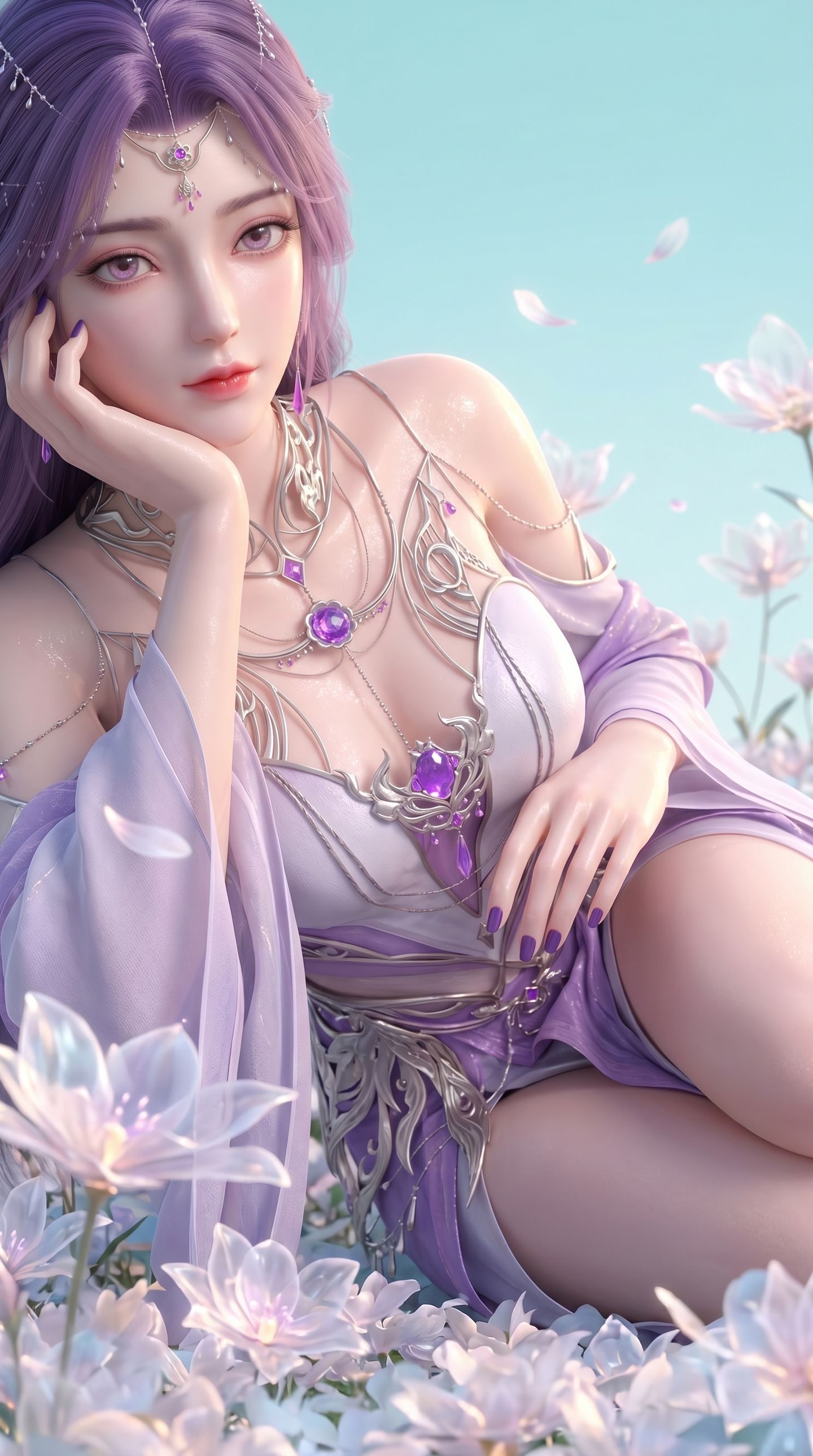 国漫女神壁纸 动漫美图 完美世界 云曦 古装古风美人 紫色韵味