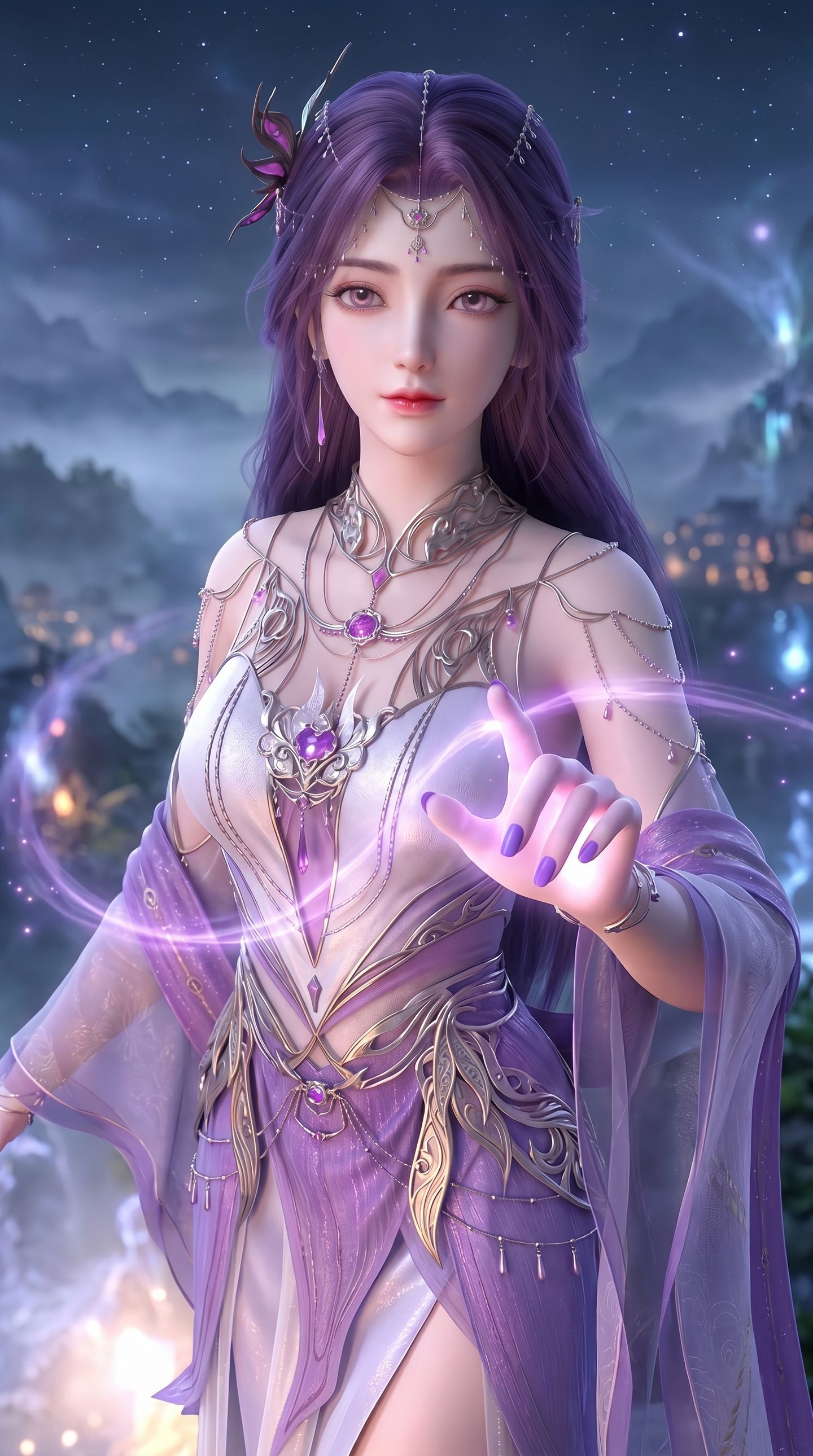 国漫女神壁纸 动漫美图 完美世界 云曦 古装古风美人 紫色韵味