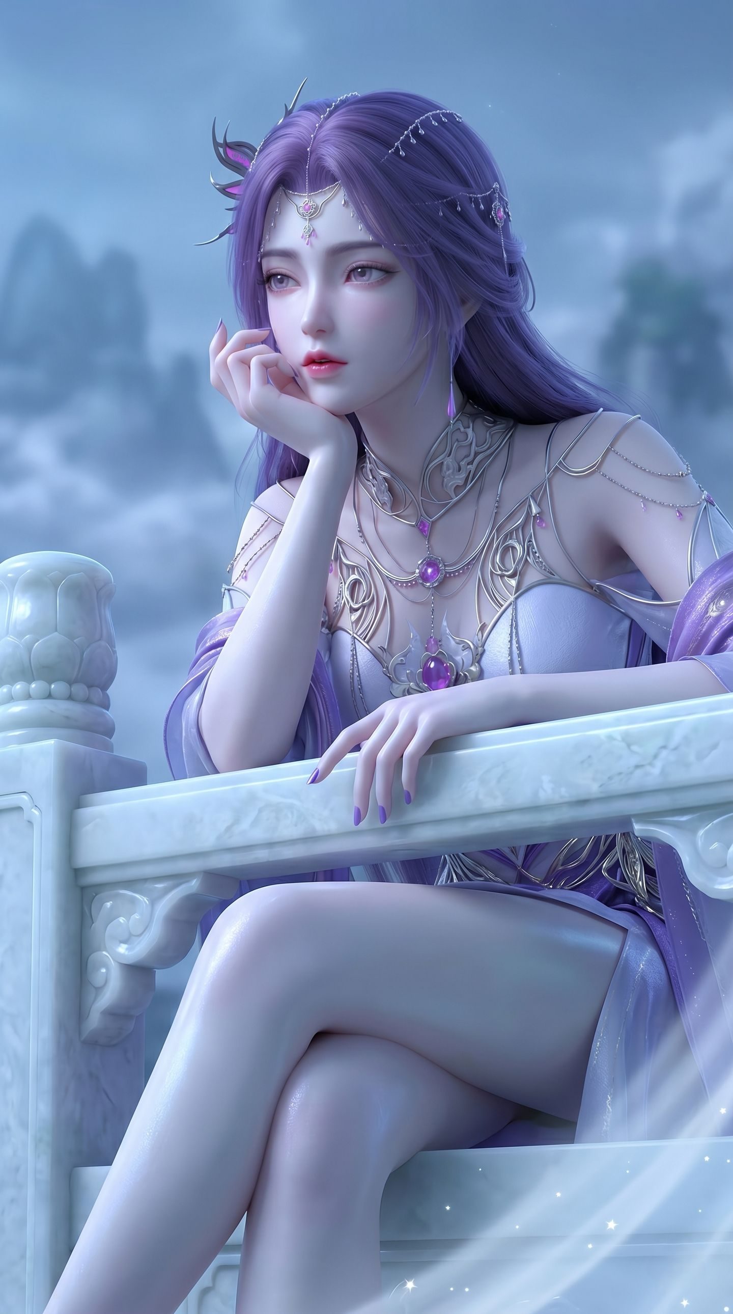 国漫女神壁纸 动漫美图 完美世界 云曦 古装古风美人 紫色韵味